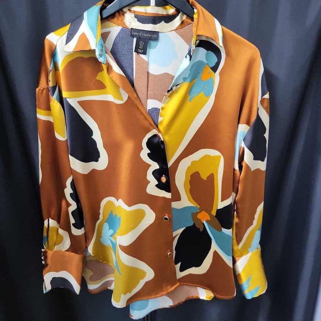 House Of Harlow Patterned Silky Button Up TOPS S
