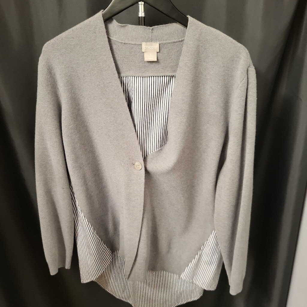 Chicos Single Button Knit Front Striped Back SWEATERS 2