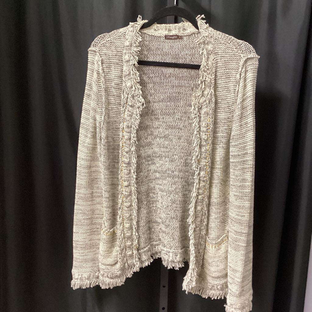 J Mclaughin Fringe Detail Knit Open Front SWEATERS M