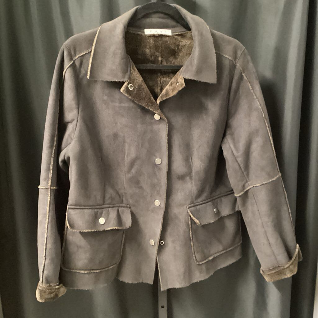 Cabi Suede Fur Lined Snap Up JACKETS L