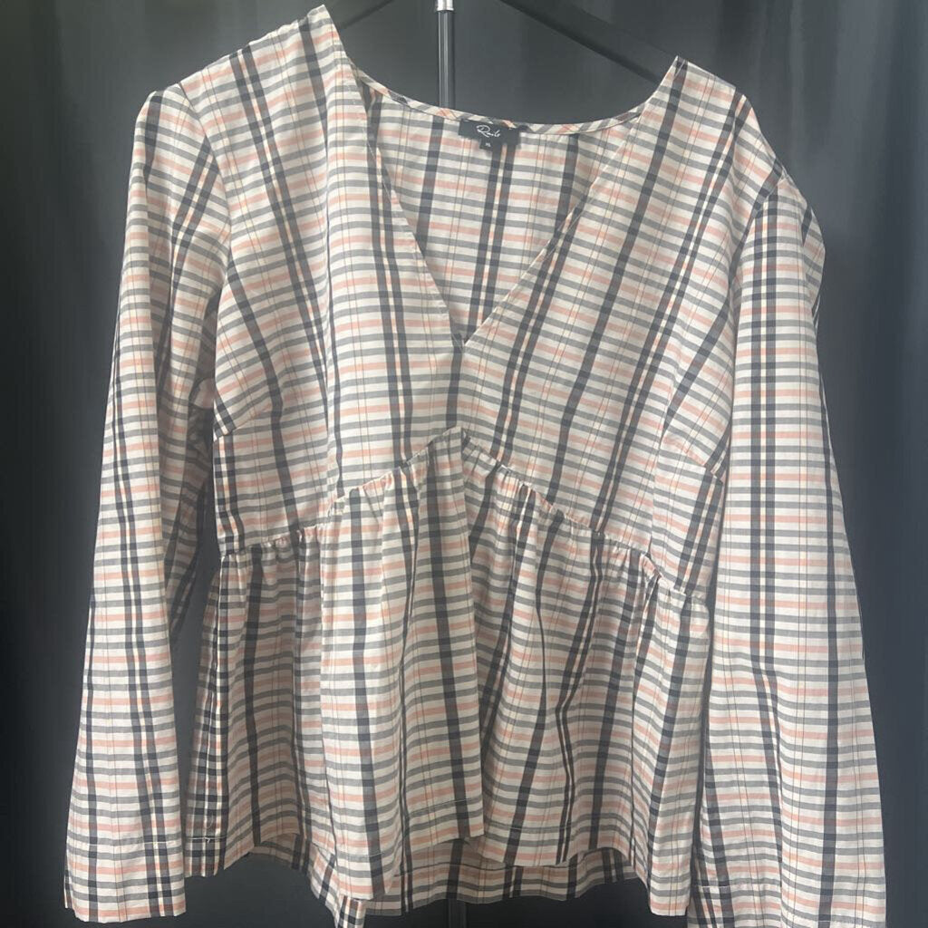 Rails Plaid Vneck LS Flounce Bottom TOPS XL