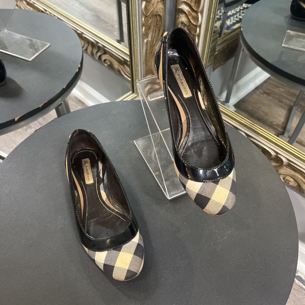 Burberry Plaid Leather Trim Ballet Flats - AS IS SHOES 36.5
