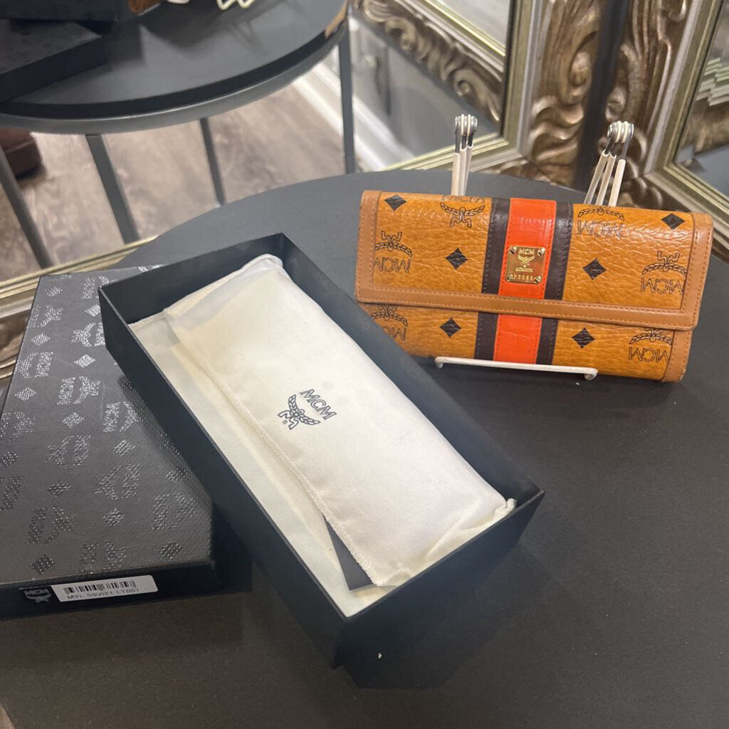 MCM Leather Monogram Striped Snap Trifold WALLETS M