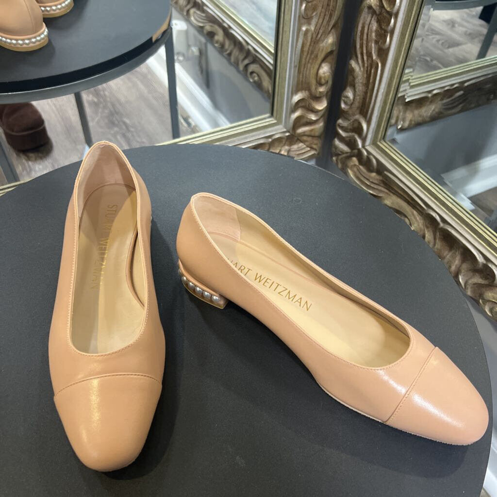Stuart Weitzman Leather Flats Pearl Back Detail SHOES 9.5