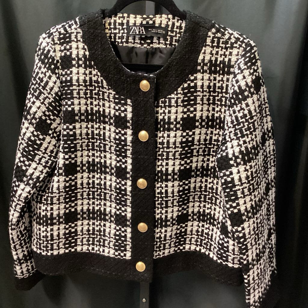 Zara Houndstooth Button Front Blazer JACKETS L