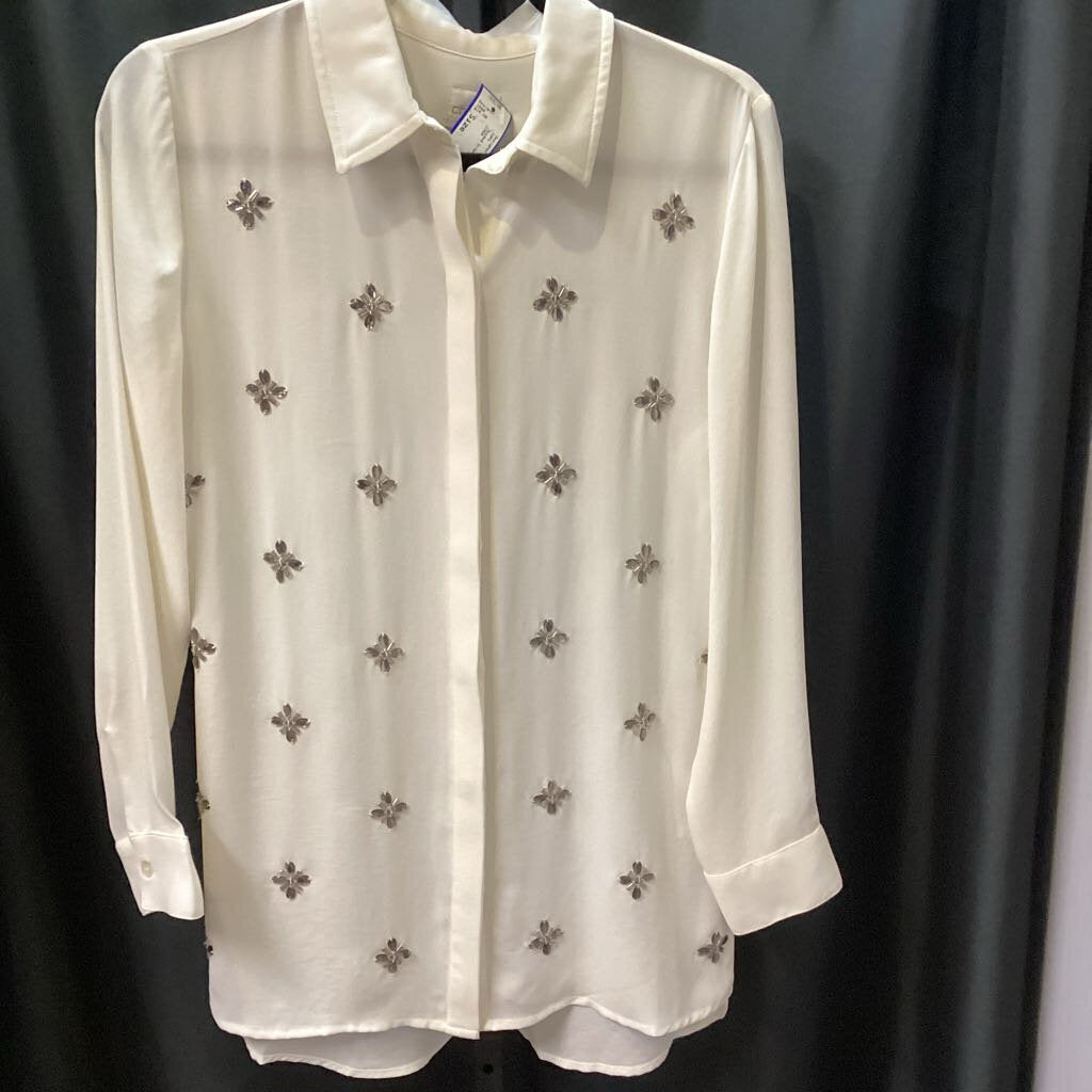 Chicos Beaded Graphic Button Up TOPS 0