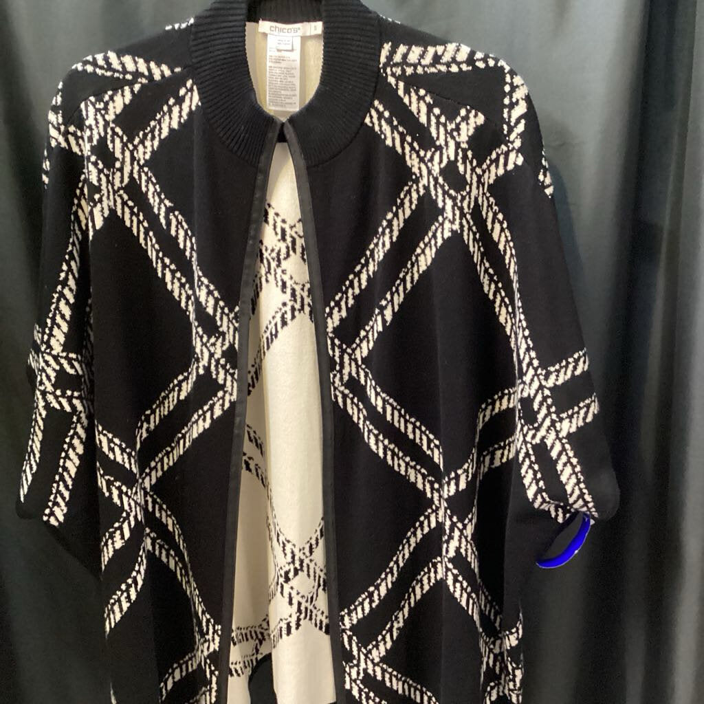 Chicos Patterned Open Front Leather Trim SWEATERS S/M