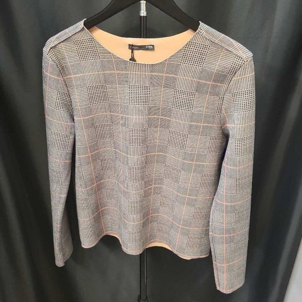Zara Plaid Crew Neck LS TOPS M