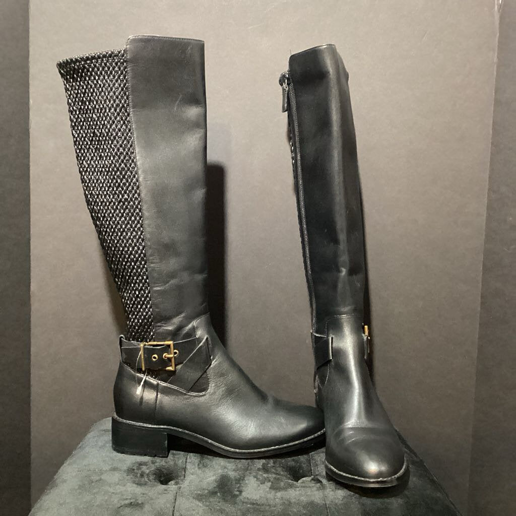 Cole Haan Quilted Back Tall Leather Flat BOOTS 6.5