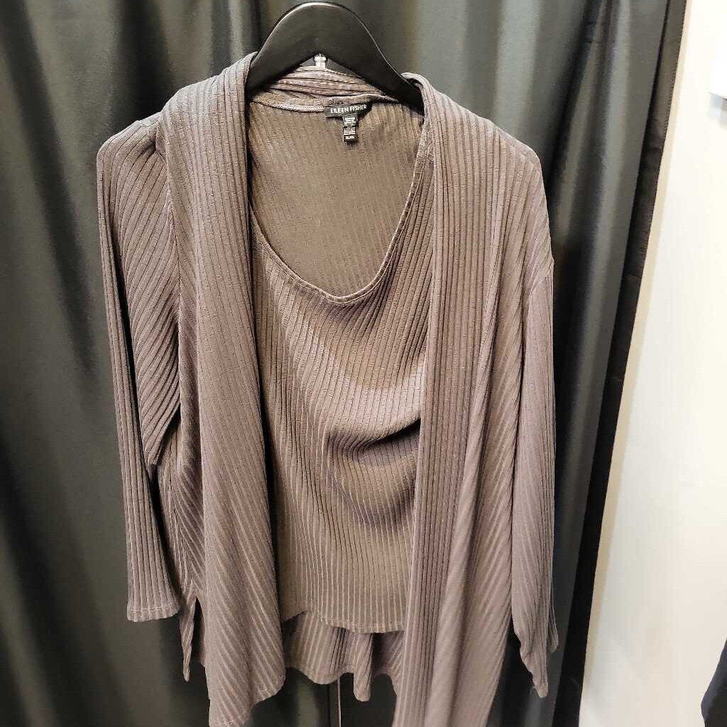 Eileen Fisher 2Pc Long Ribbed Open SWEATERS XLTG