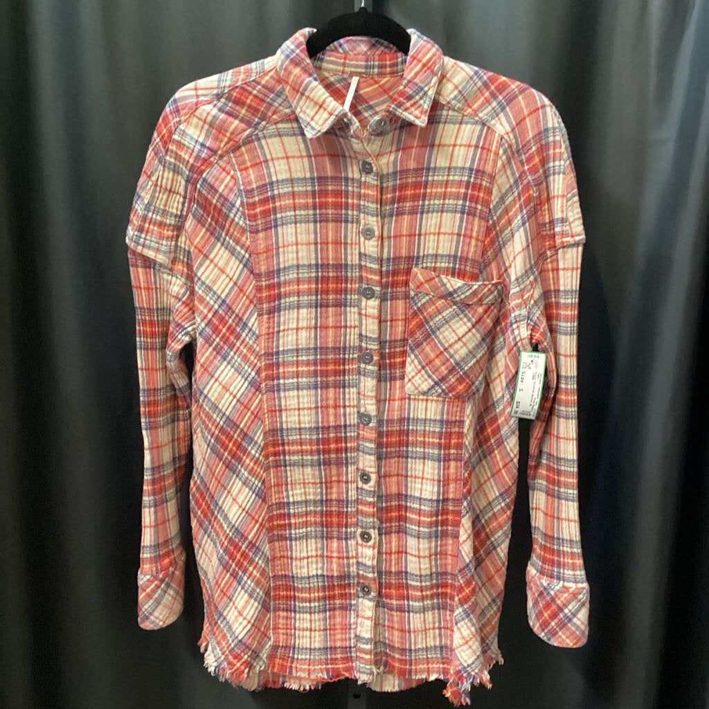Free People Plaid Collared Button Up TOPS S