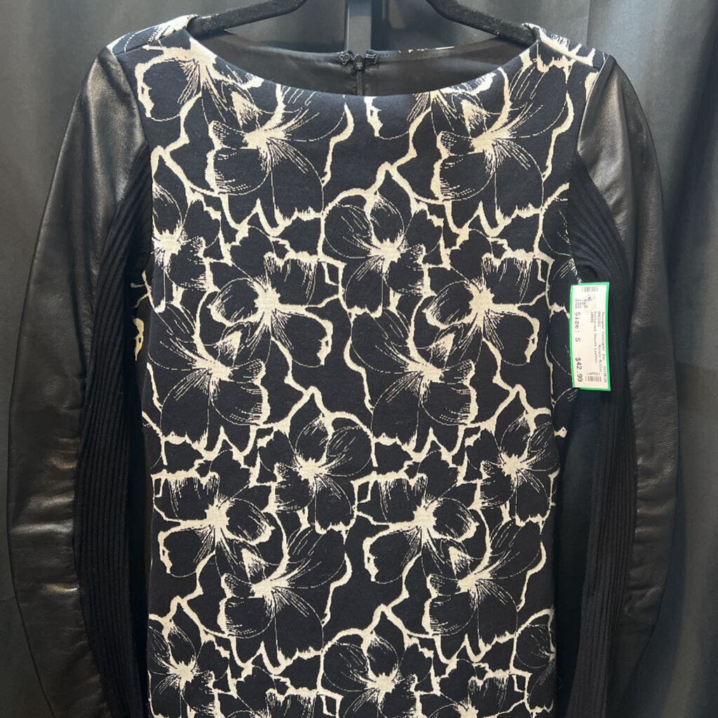 Nicole Miller Patterned Sheath Leather Sleeves DRESSES S