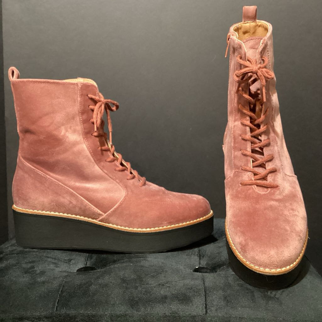Anthropologie Microfiber Platform Lace Up BOOTS 38