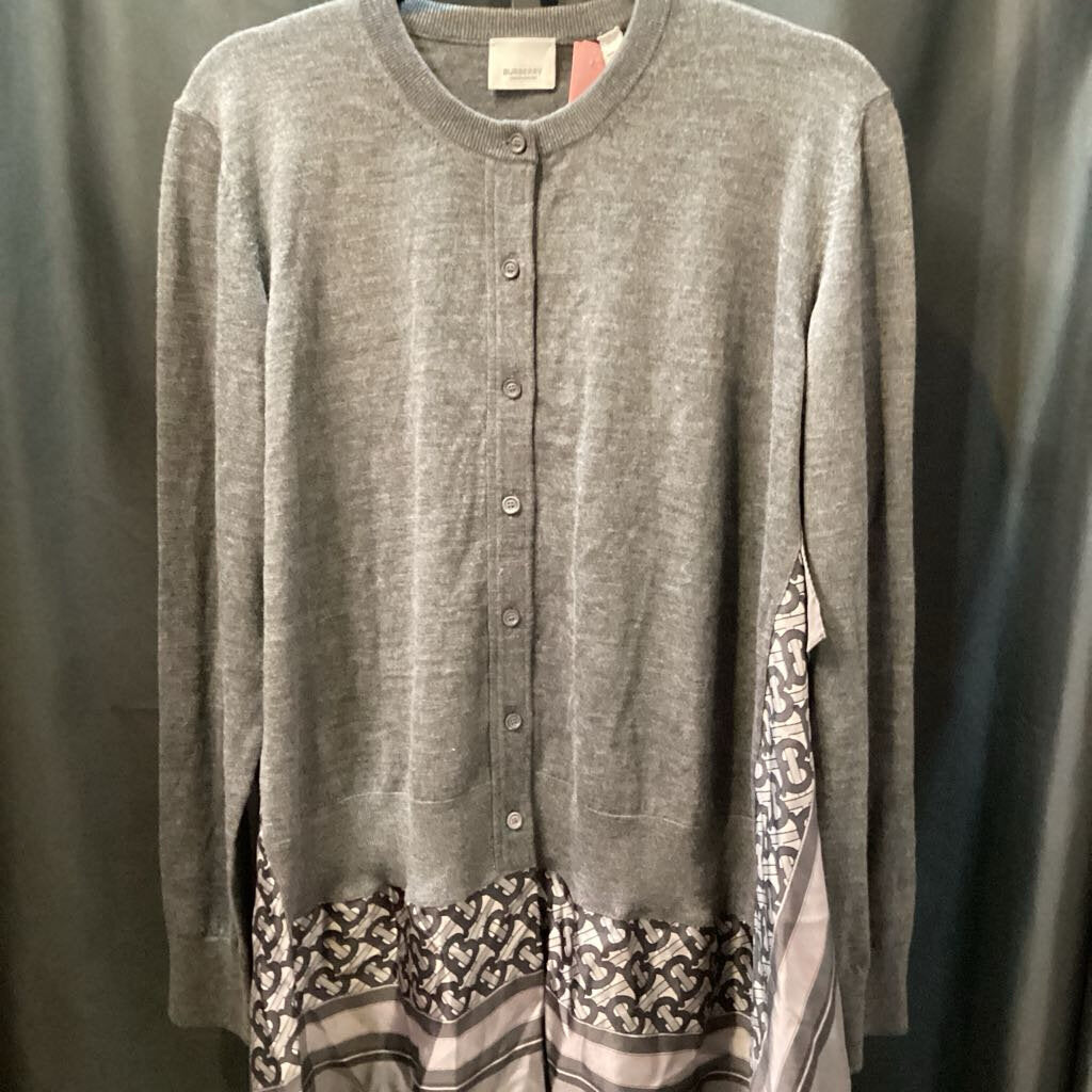 Burberry NWT Knit & Silk Button Up w Underlay SWEATERS L