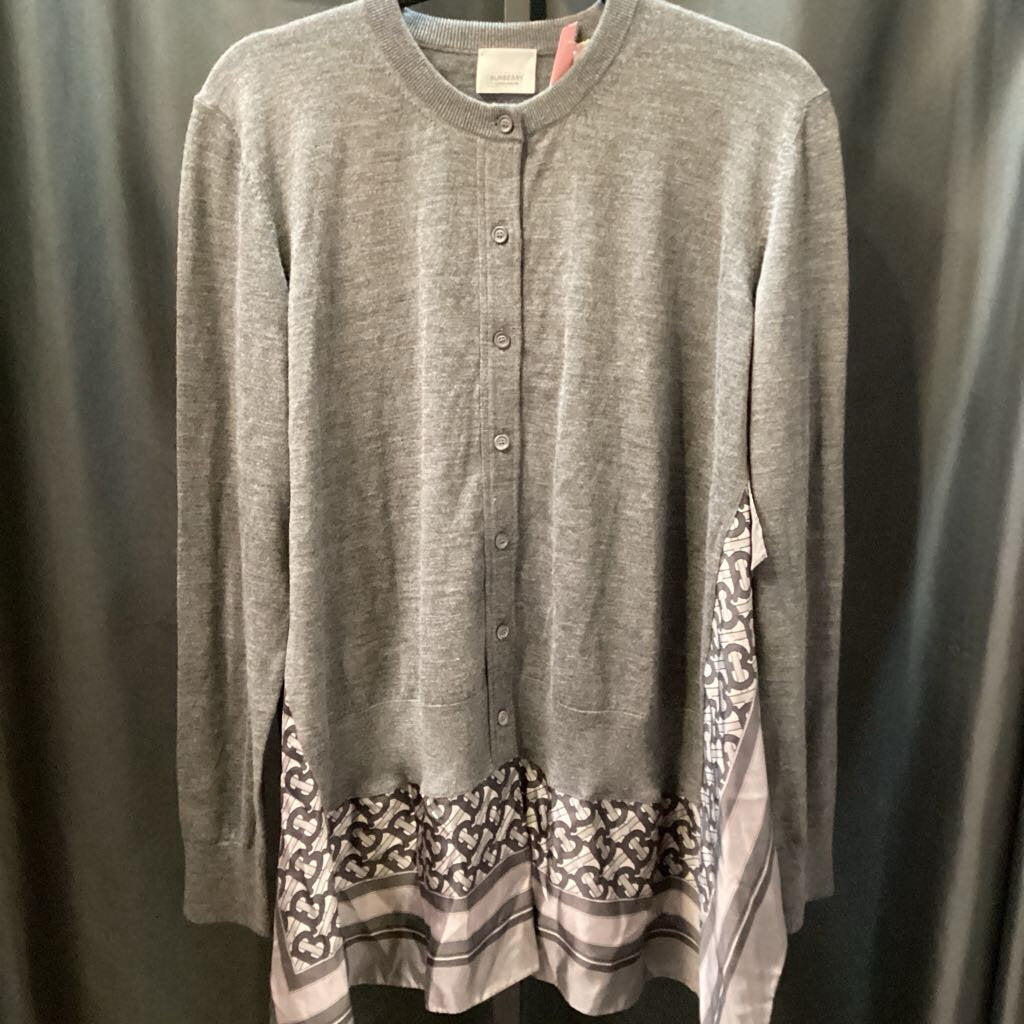 Burberry NWT Knit & Silk Button Up w Underlay SWEATERS L