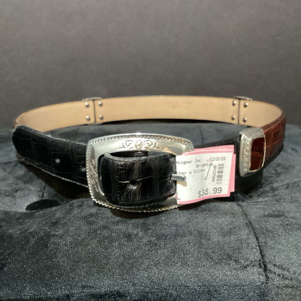 Brighton Two Tone Leather w Silver Details BELTS L