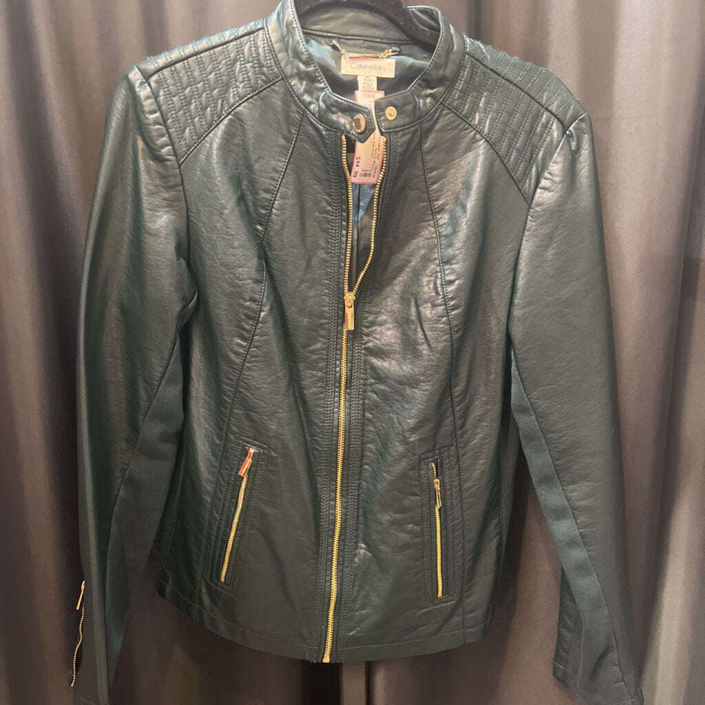 Calvin Klein Leather Moto Zip Front JACKETS M