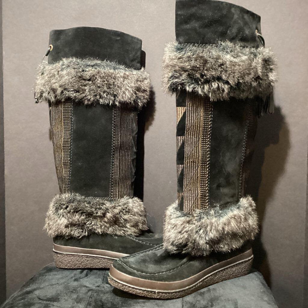 Aerin Fur Trimmed Tall Mini Wedge BOOTS 7.5