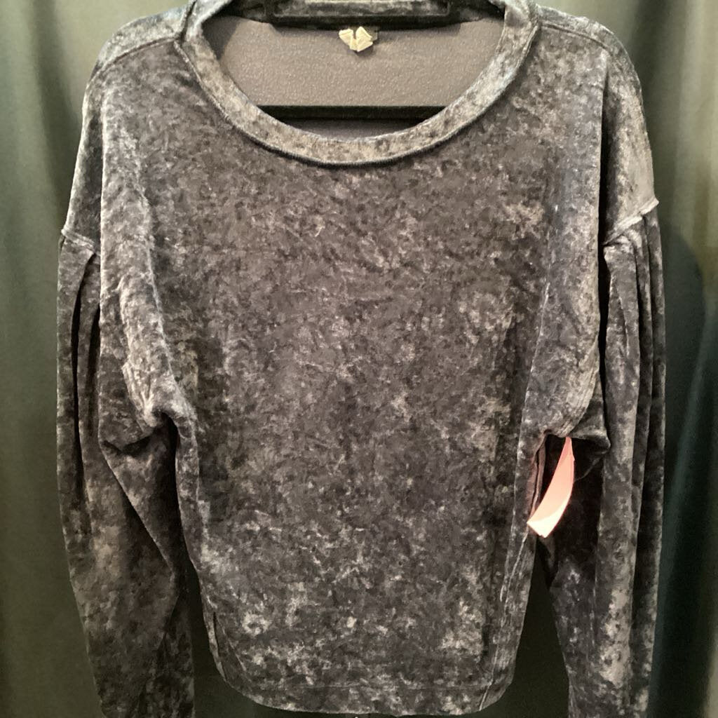 Free People Crushed Velvet Crew Neck LS TOPS S