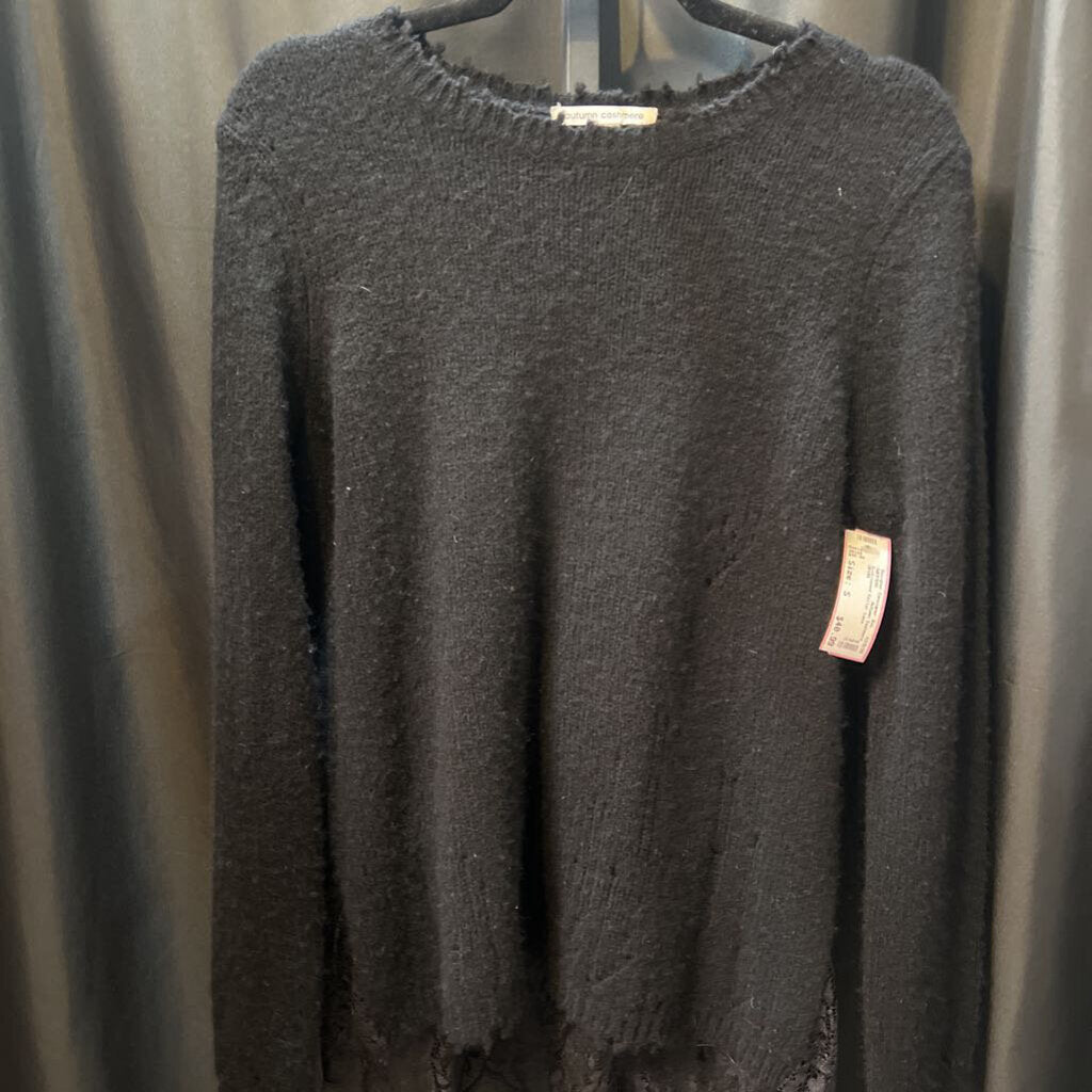 Autumn Cashmere Distressed Collar Lace Detail SWEATERS S