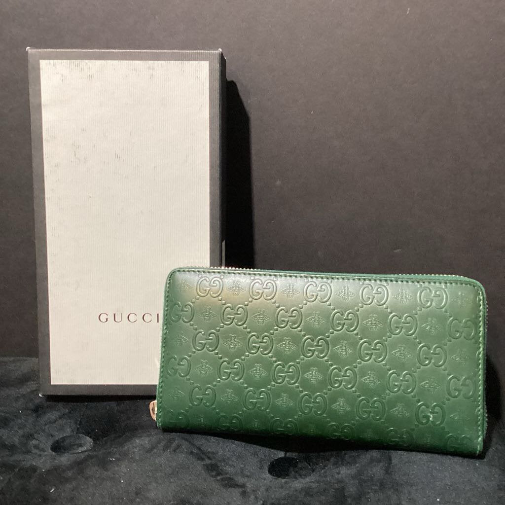 Gucci Leather Embossed Monogrammed Zip Around WALLETS M