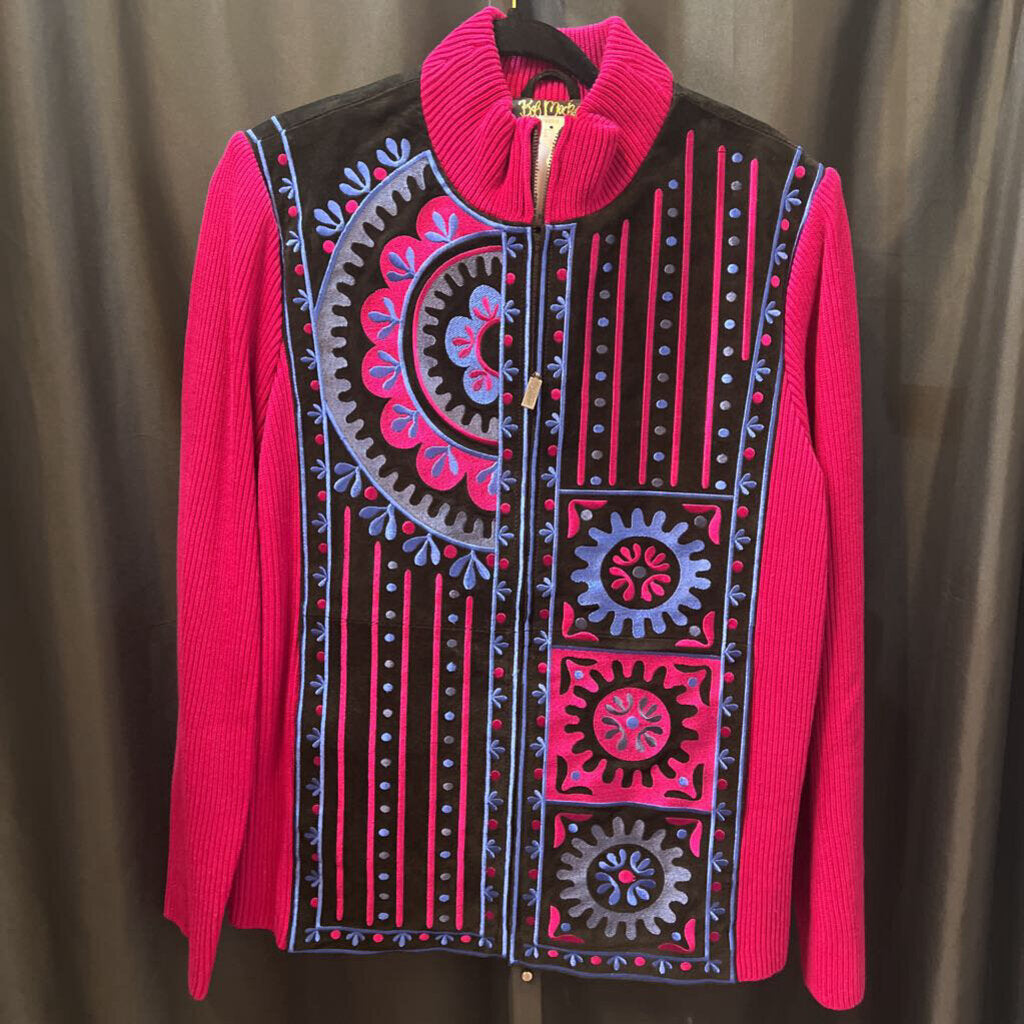 Bob Mackie NWT Suede Patterned Knit Sleeves SWEATERS L