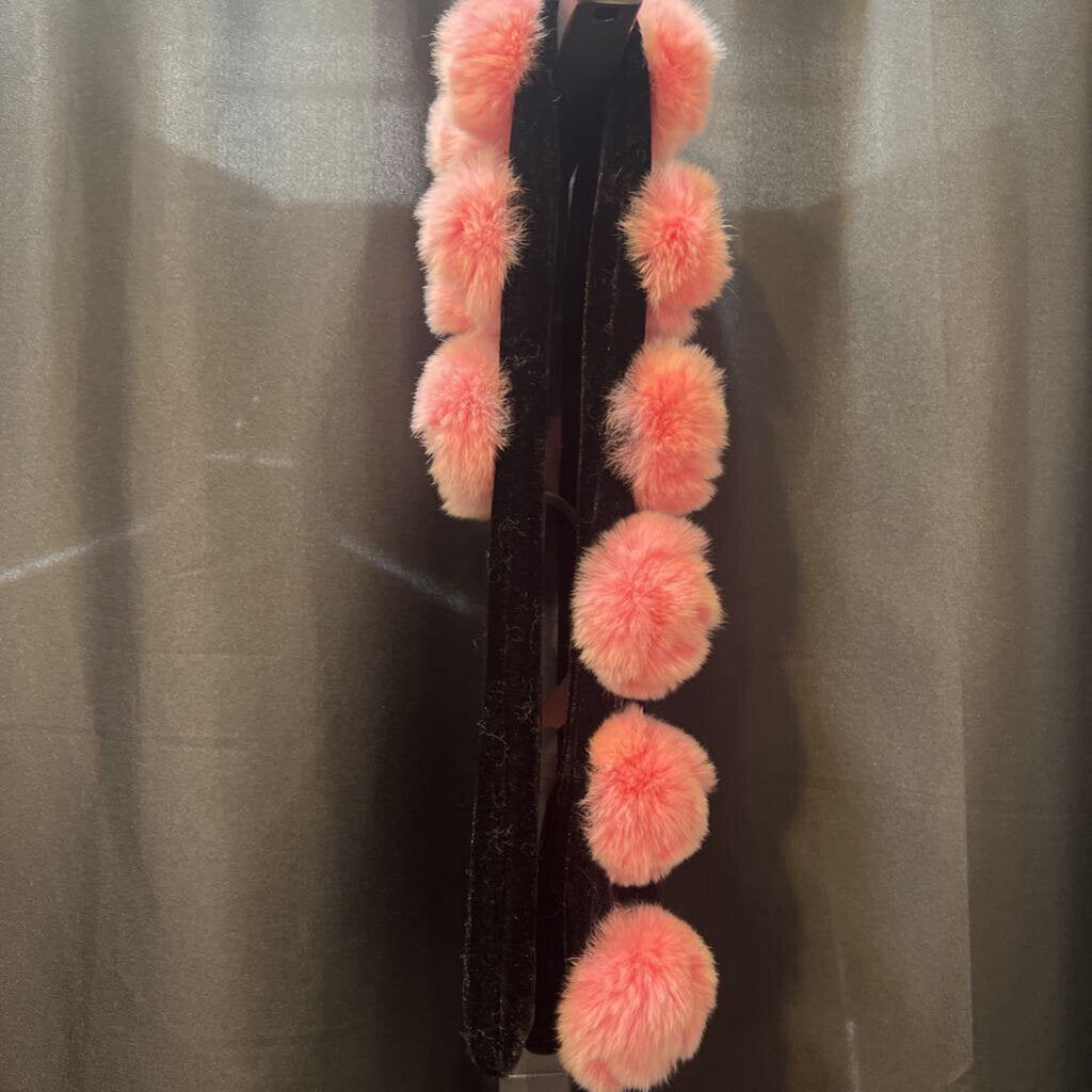 No Brand Velvet Mini Scarf w Rabbit Poms SCARVES OS