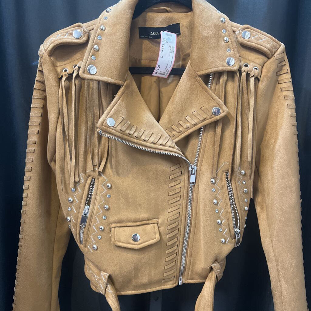 Zara Suede Moto Style w Fringe JACKETS S