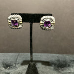 Load image into Gallery viewer, David Yurman DY 925 Ribbed w Amethyst EARRINGS
