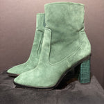 Load image into Gallery viewer, Donald Pliner Suede Embossed Heel BOOTIES 8
