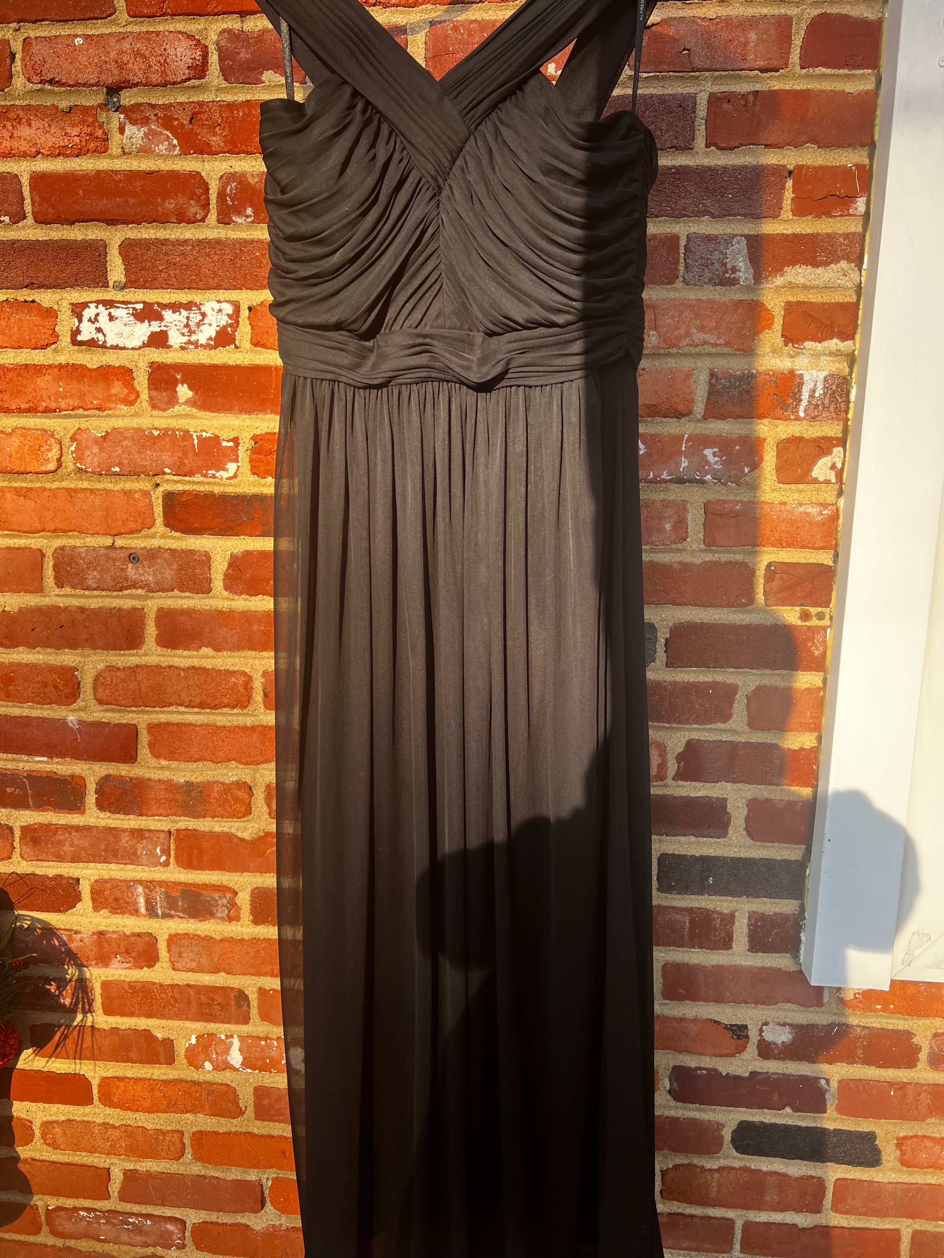 Alfred Sung Crossed Pleated Sleeveless Evening Gown (Size 16)