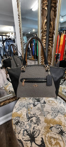 Coach Woven/Leather Top Zip Handbag & Removable Long Strap